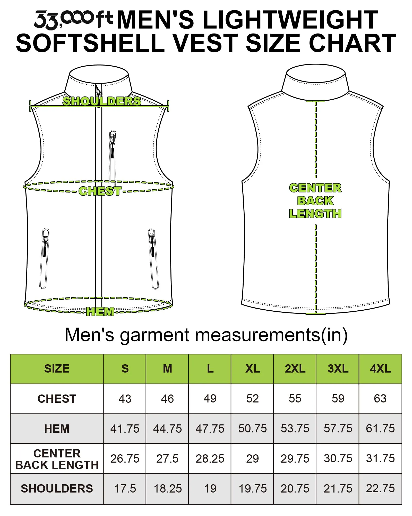 33,000ft Men's Lightweight Softshell Vest Outerwear Zip Up Fleece Lined Windproof Sleeveless Jacket for Golf Running Hiking