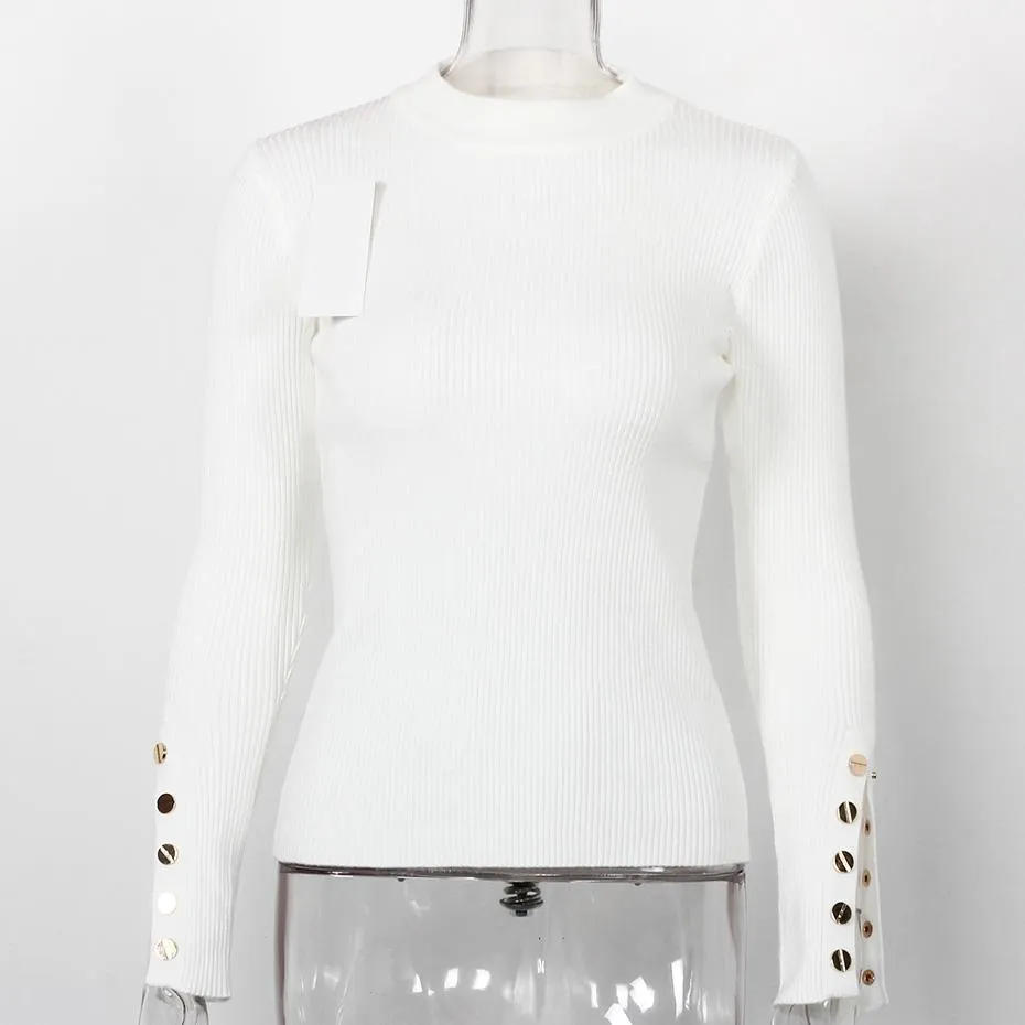 Buttoned Slit Long Sleeve Sweater