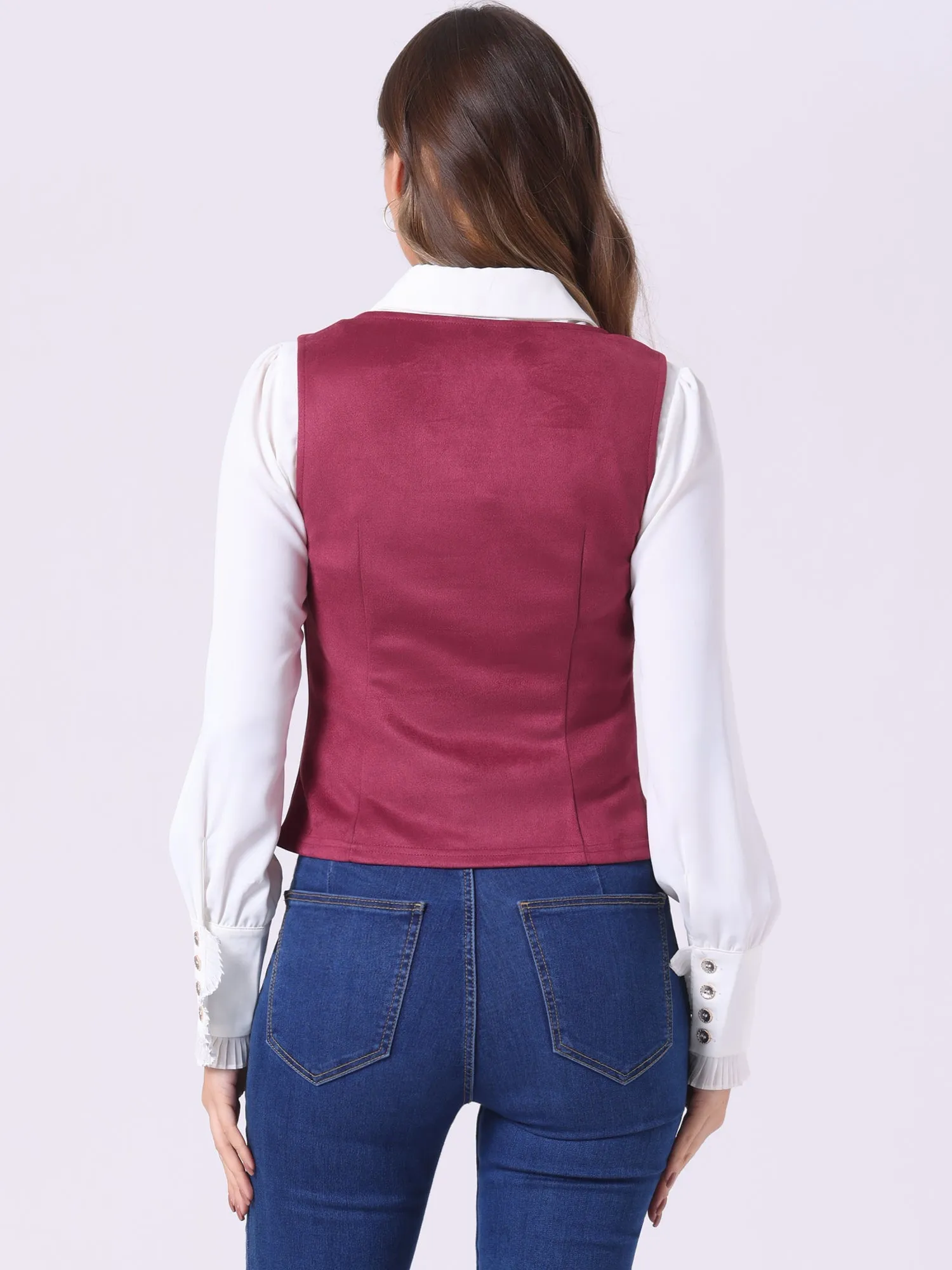 Faux Suede Sweetheart Neck Sleeveless Lace Up Waistcoat Jacket Vest