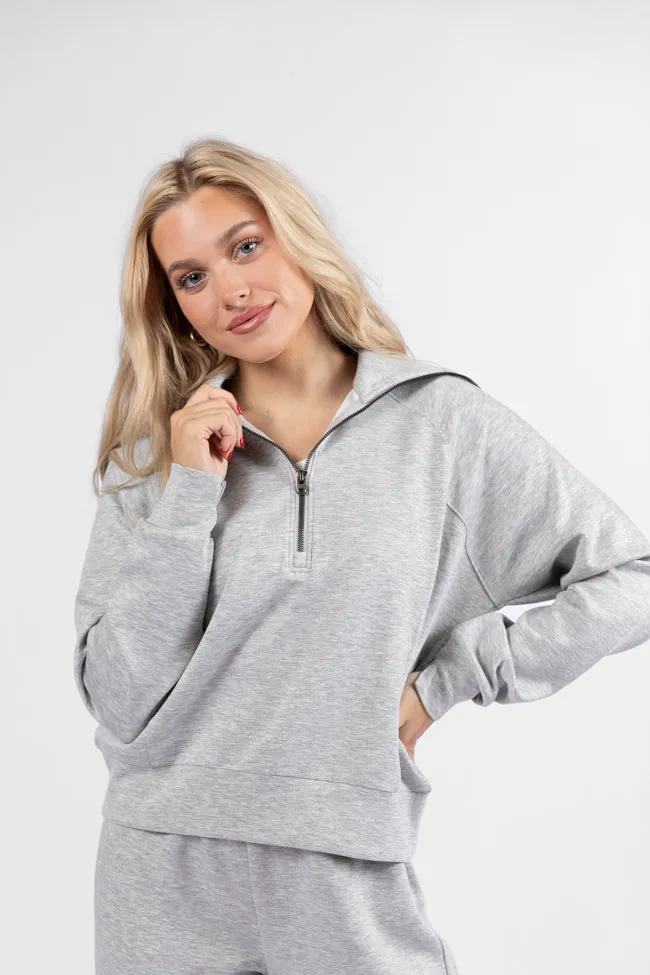 Let's Just Stay Heather Grey Quarter Zip Knit Pullover FINAL SALE