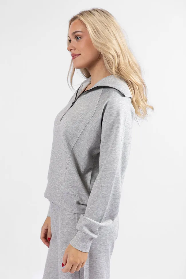 Let's Just Stay Heather Grey Quarter Zip Knit Pullover FINAL SALE