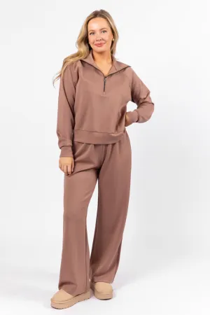 Let's Just Stay Mocha Quarter Zip Knit Pullover FINAL SALE
