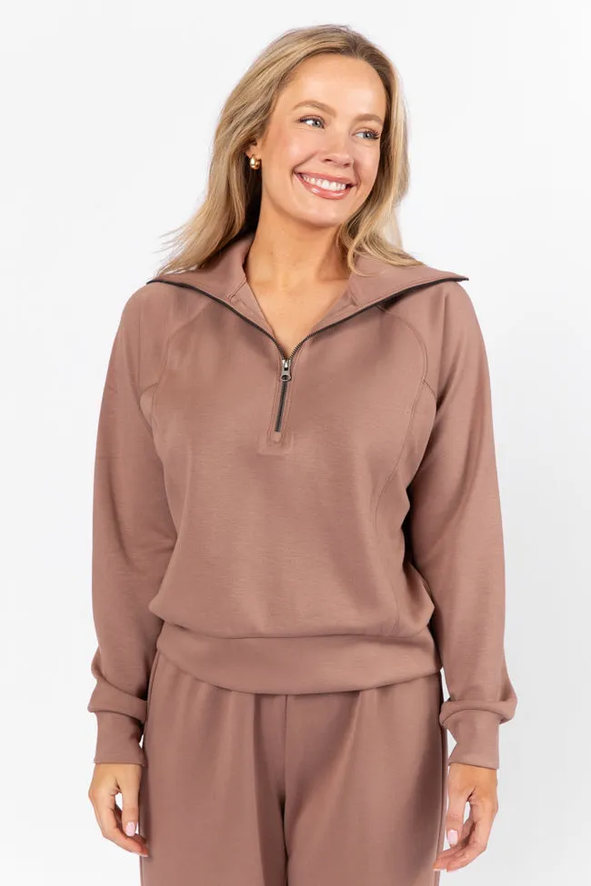 Let's Just Stay Mocha Quarter Zip Knit Pullover FINAL SALE