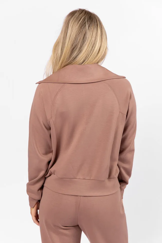 Let's Just Stay Mocha Quarter Zip Knit Pullover FINAL SALE