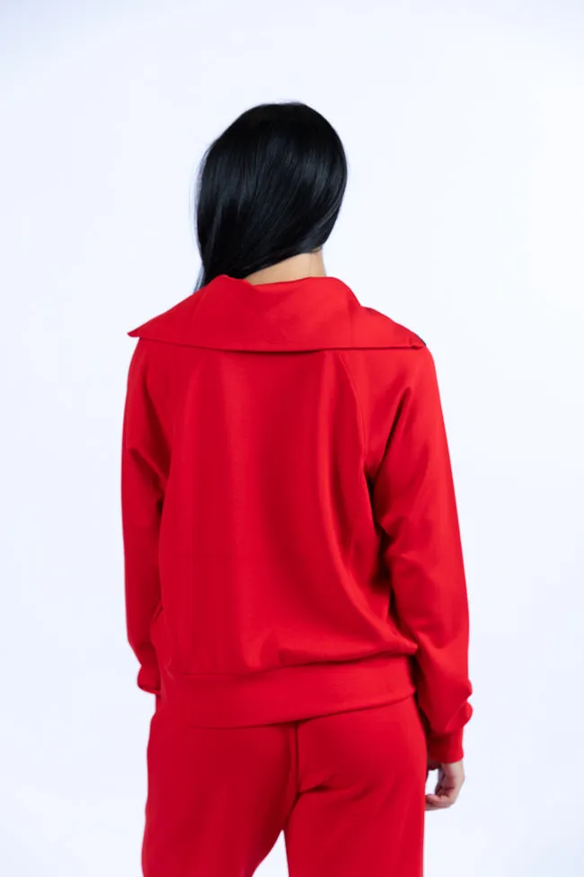 Let's Just Stay Red Quarter Zip Knit Pullover