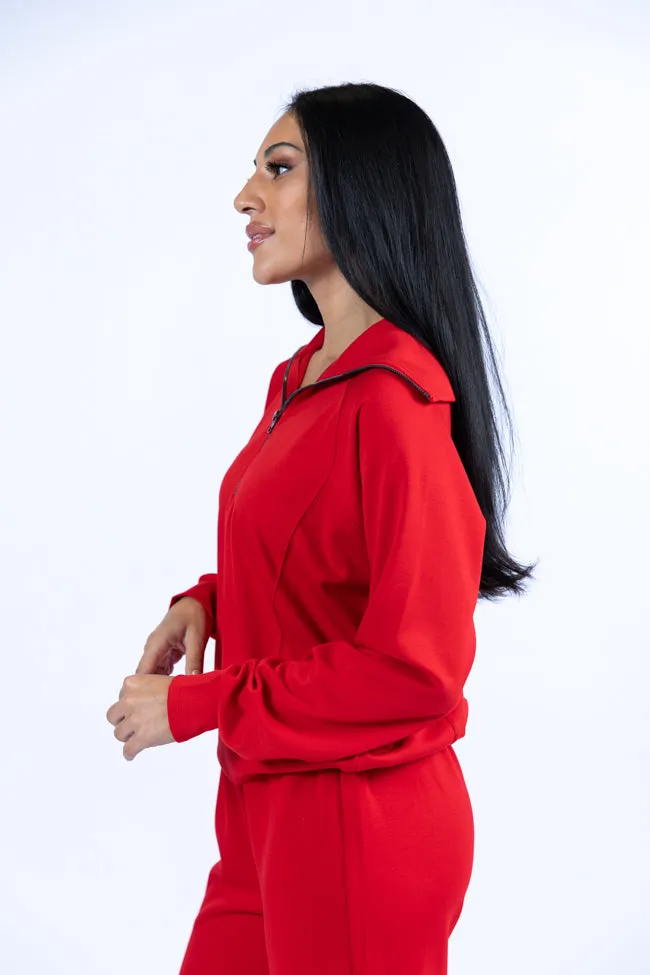 Let's Just Stay Red Quarter Zip Knit Pullover