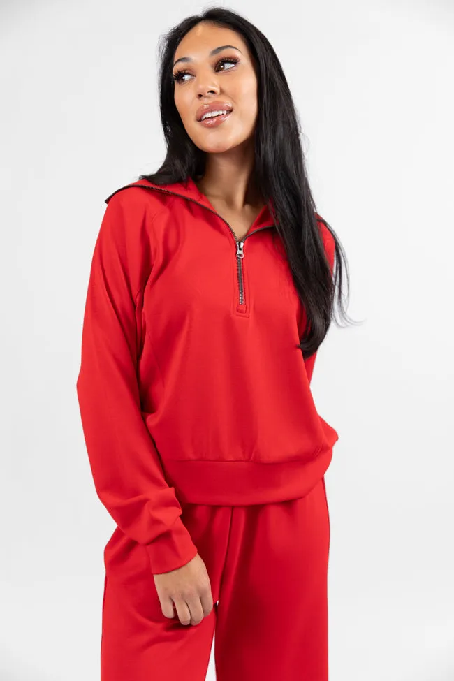 Let's Just Stay Red Quarter Zip Knit Pullover