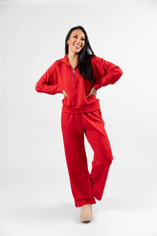 Let's Just Stay Red Quarter Zip Knit Pullover