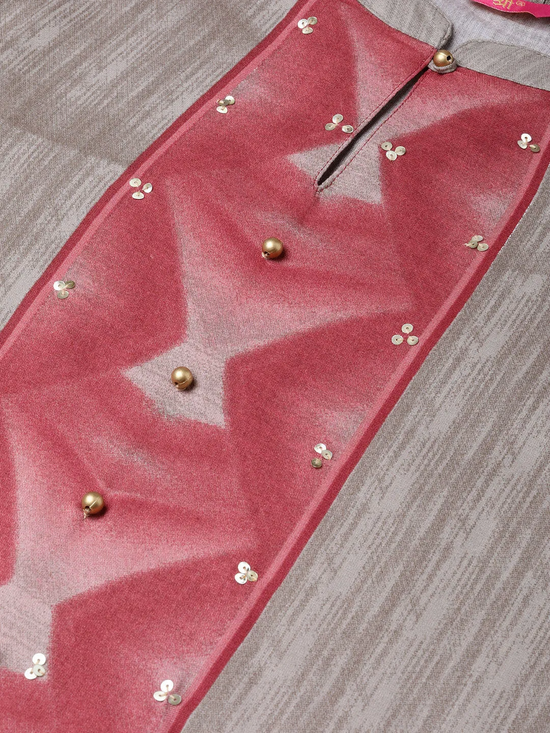 Women Grey & Dusty Pink Rayon Floral Kurta