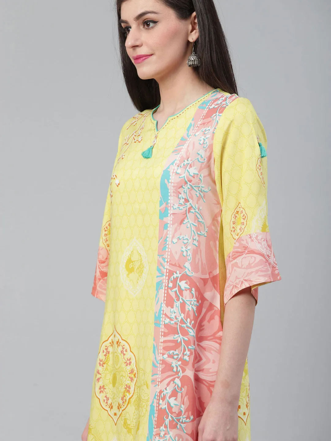 Women Lemon Rayon Printed Kurta