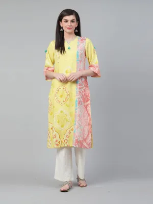 Women Lemon Rayon Printed Kurta